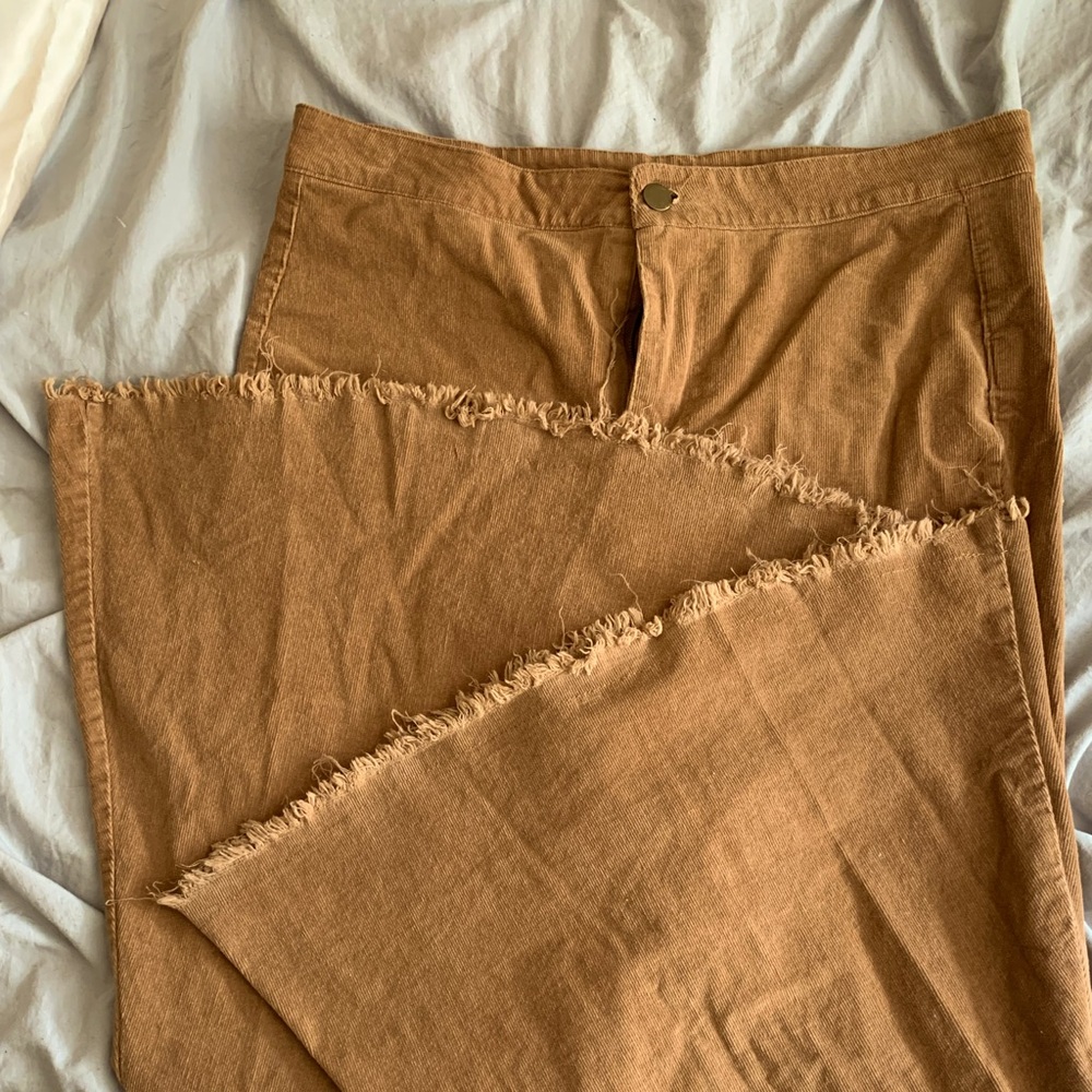 Fashion On Earth Boho Wide Leg Corduroy Pants Brown Bohemian Bell Bottoms